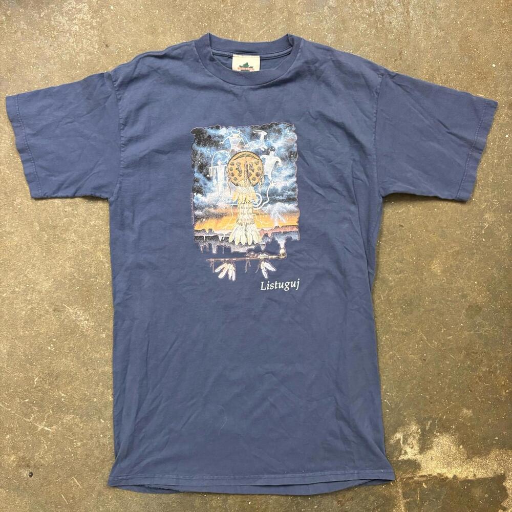Vintage Canada Listuguj Graphic T-Shirt Native American Art Nature Men’s Large
